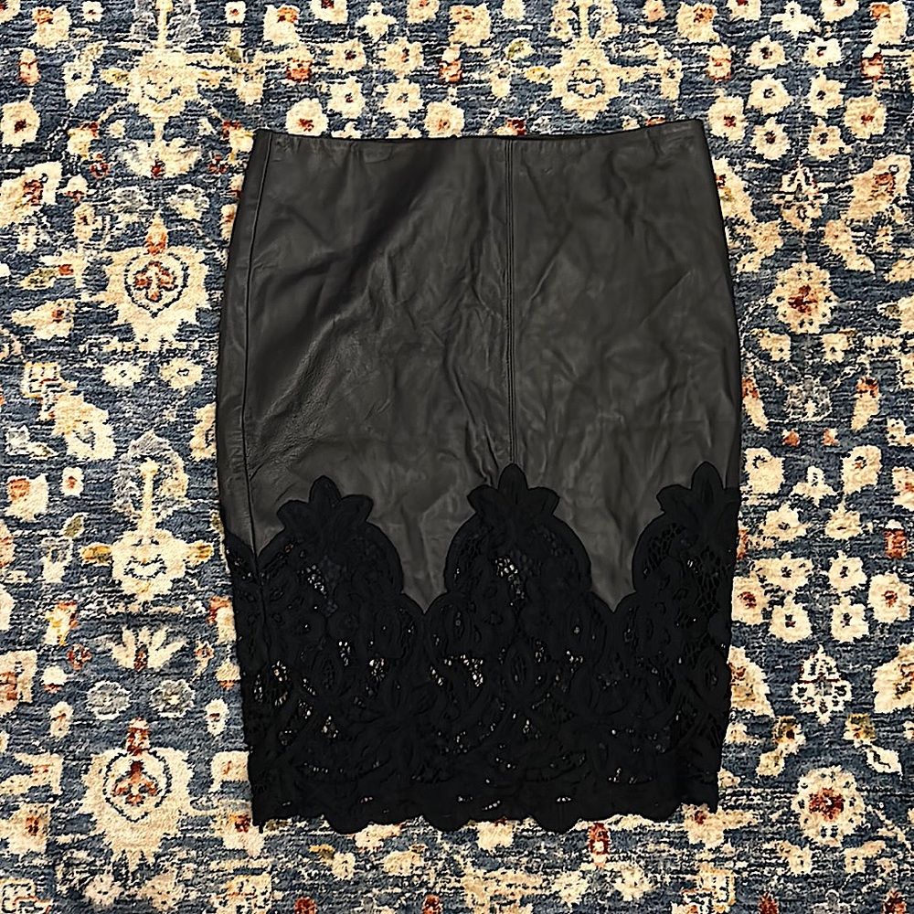 Beautiful Bailey44 Vegan Leather and Embroidered MIDI Skirt